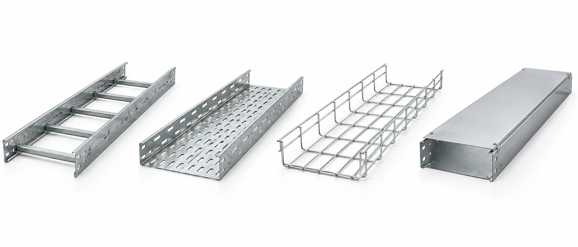 Ladder, perforated, wire basket and solid-bottom cable tray systems