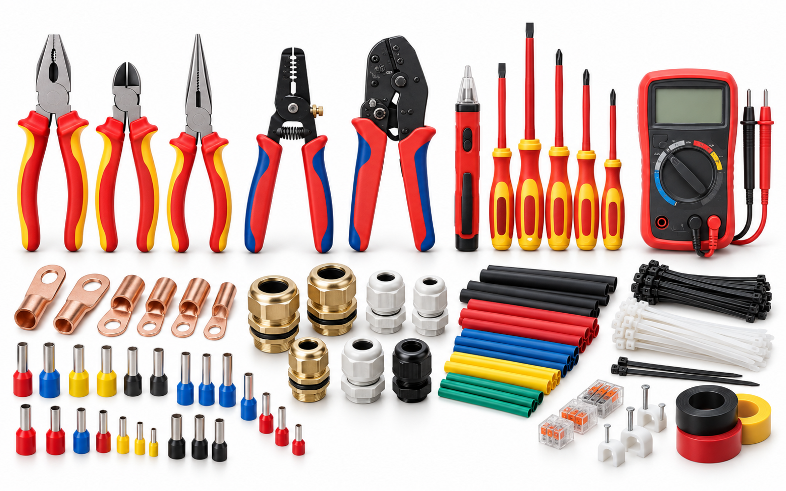 Insulated electrical tools, multimeter, cable lugs, glands and consumables